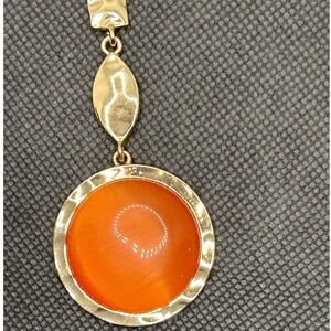 Orange Gold Tone Round Pendant Necklace Women Fashion Jewelry 40"